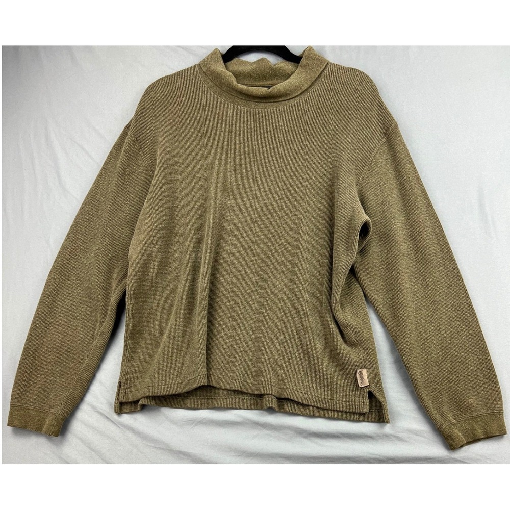 Guide Series Ribbed Mock Neck Pullover Mens Large Brown Olive Cotton Stretch EXC